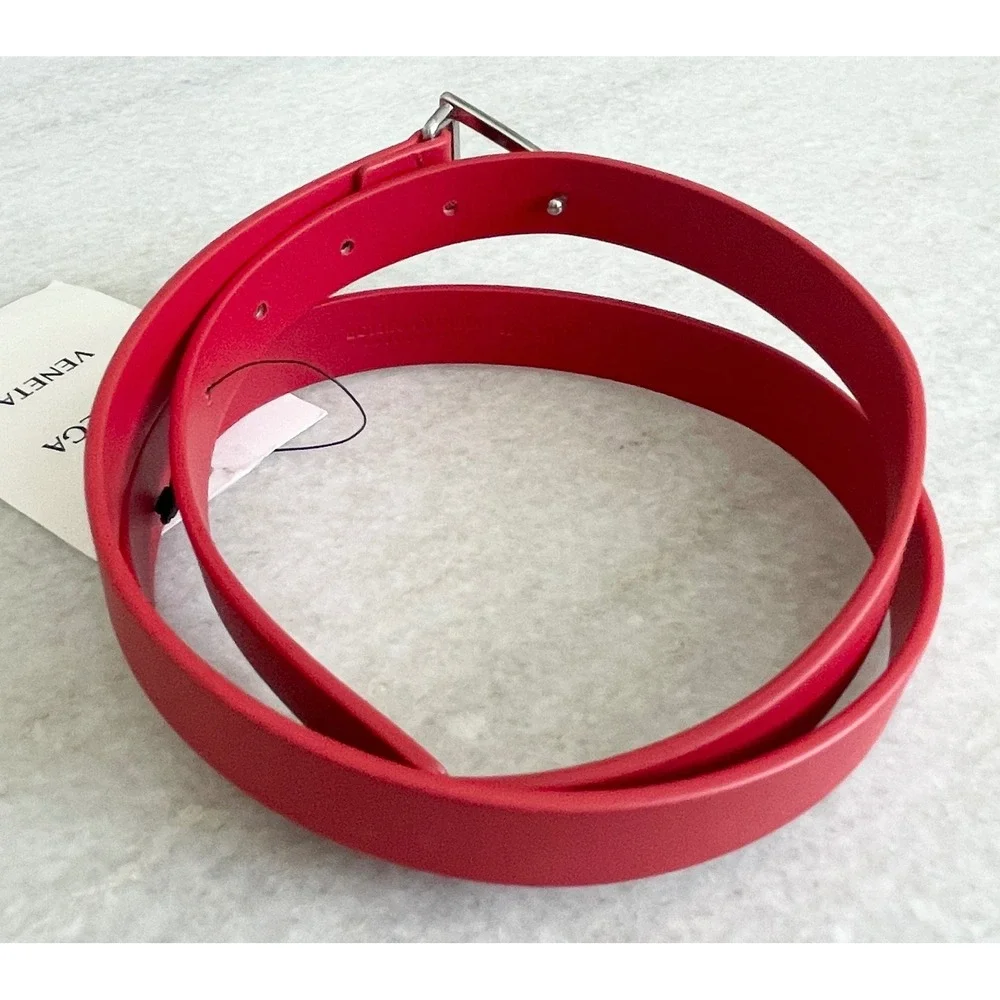 Bottega Veneta Women's French calf Leather Red Belt 657149, Italy, 95 cm